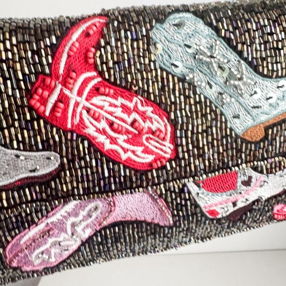 Cowboy boot western cowboy carter print fully beaded Shoulder Baguette Bag - Picture 7 of 11